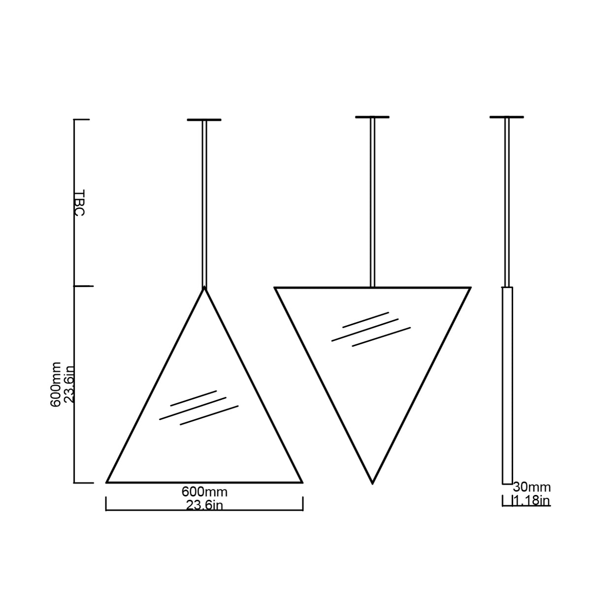 Ex-Display Reversible Triangular Ceiling Suspended Bathroom Contemporary Mirror with Brass Frame