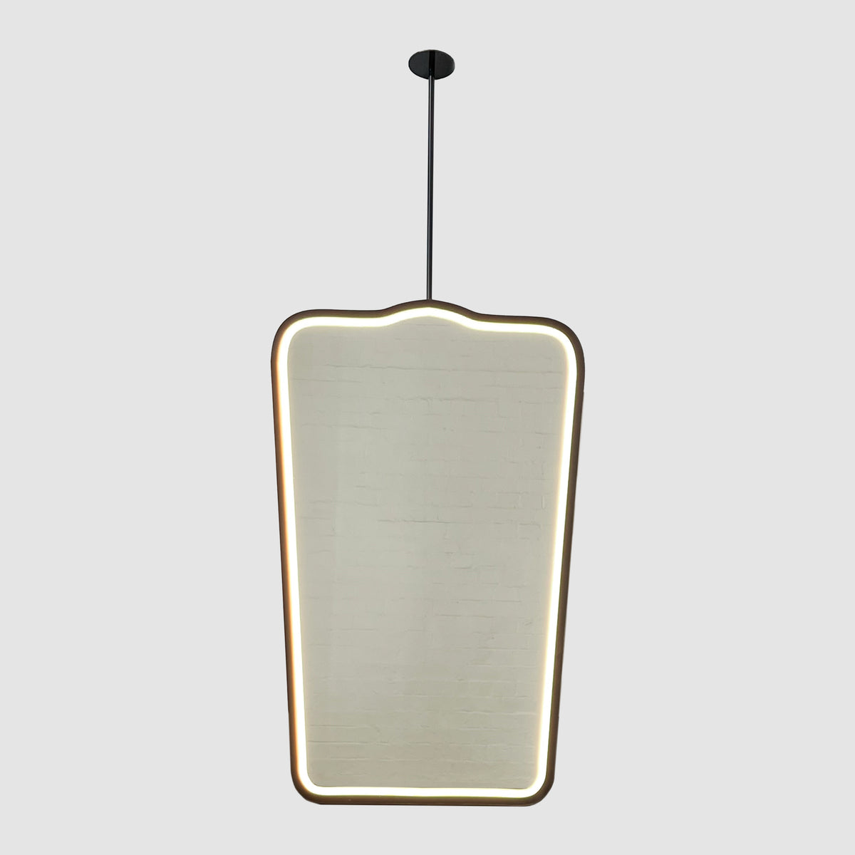 Set of two Mid-century-inspired Ceiling-Suspended Illuminated Mirror with Bronze Patina Frame - Vintage N.4