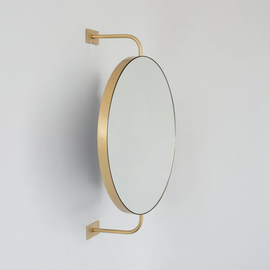Wall Attached Rotating Round Modern Mirror with Brass Frame