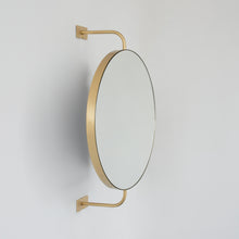 Wall Attached Rotating Round Modern Mirror with Brass Frame