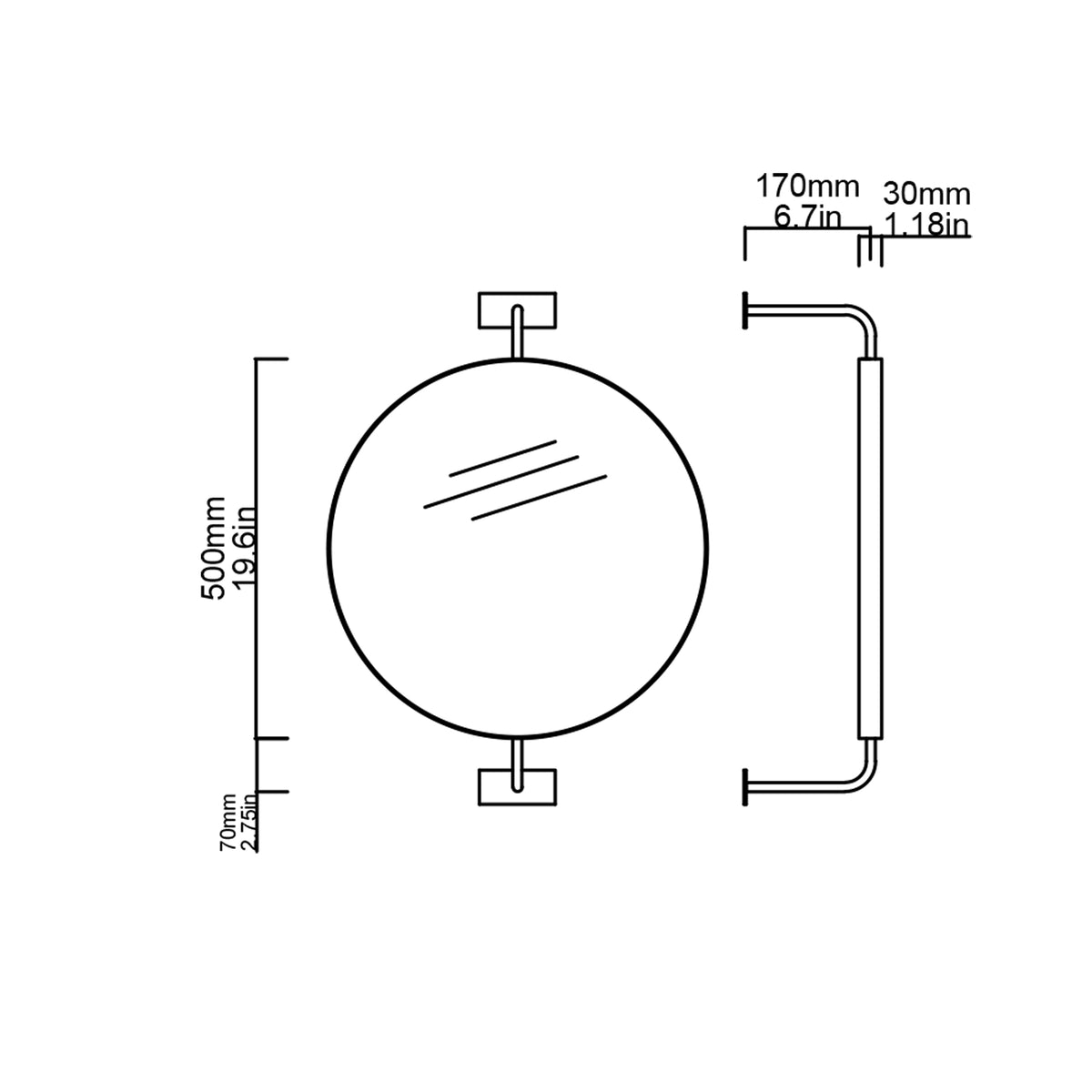 Vorso™ Wall Attached Rotating Round Modern Mirror with Brass Frame