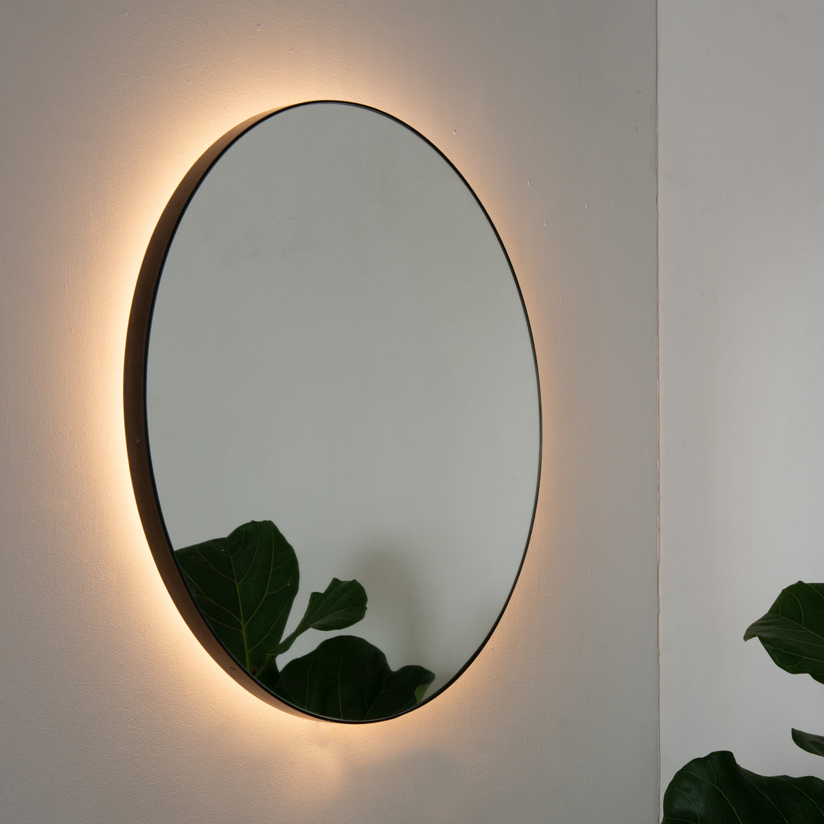 Orbis™ Illuminated Contemporary Round Mirror with a Brass Frame, Customisable