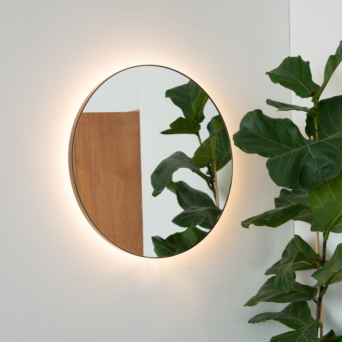 Orbis™ Illuminated Contemporary Round Mirror with a Brass Frame, Customisable