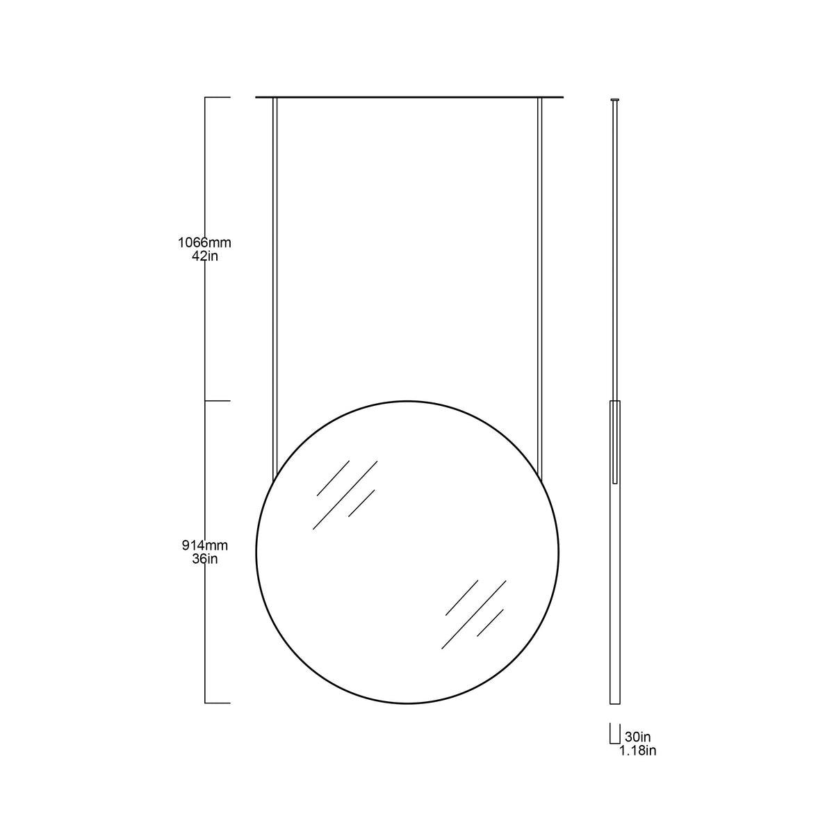 Set of 2 Orbis™ Suspended Round Mirror with Brushed Brass Frame and Two Rods