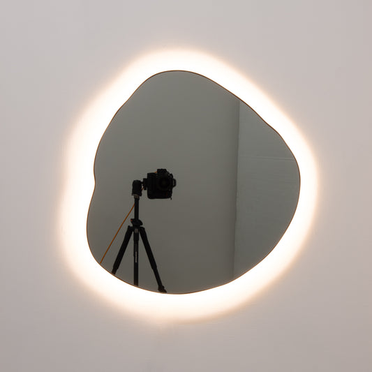 Ergon™ Organic Shaped Illuminated Contemporary Mirror with Blackened Stainless Steel Frame
