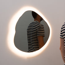 Ergon™ Organic Shaped Illuminated Contemporary Mirror with Blackened Stainless Steel Frame