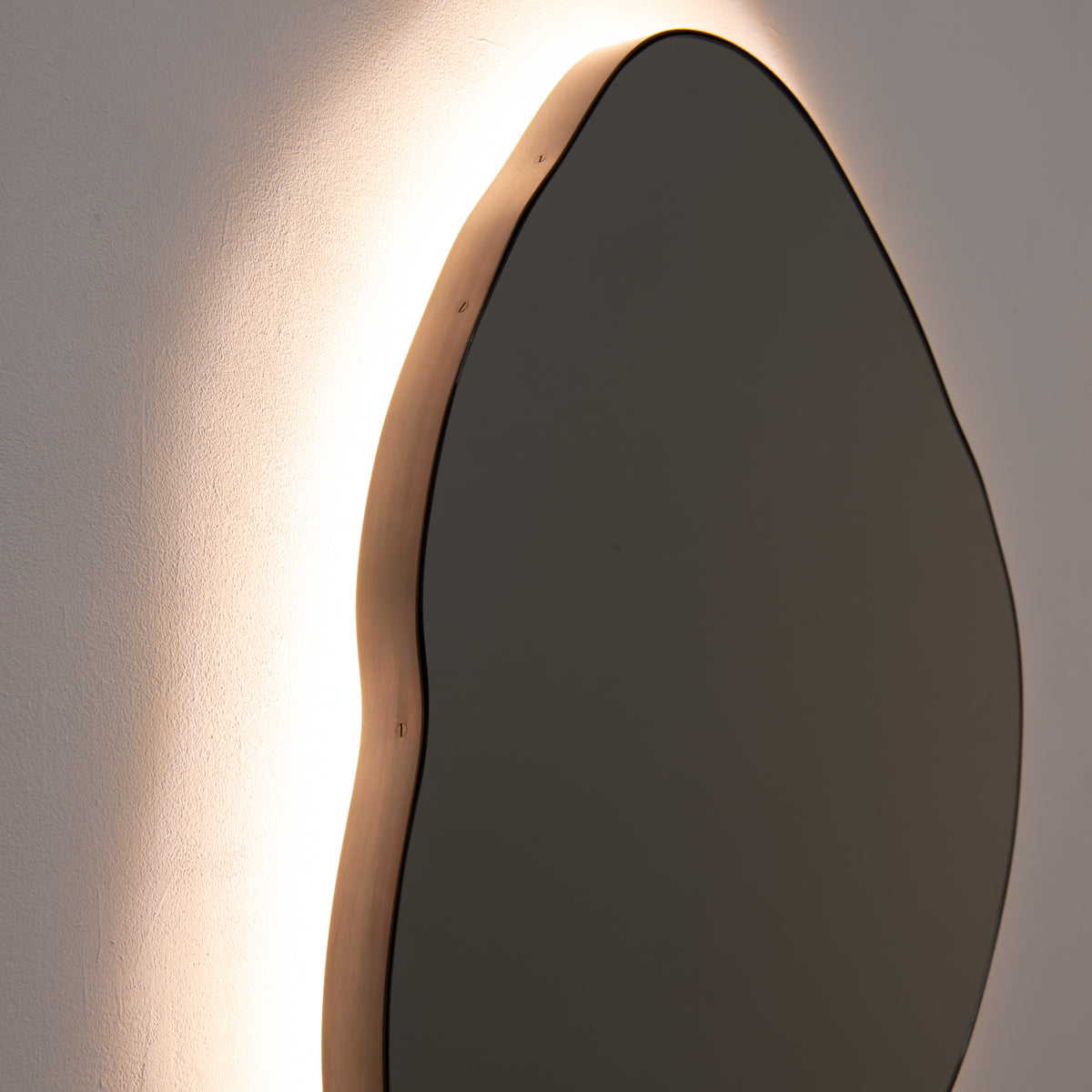 Ergon™ Organic Shaped Illuminated Contemporary Mirror with Blackened Stainless Steel Frame