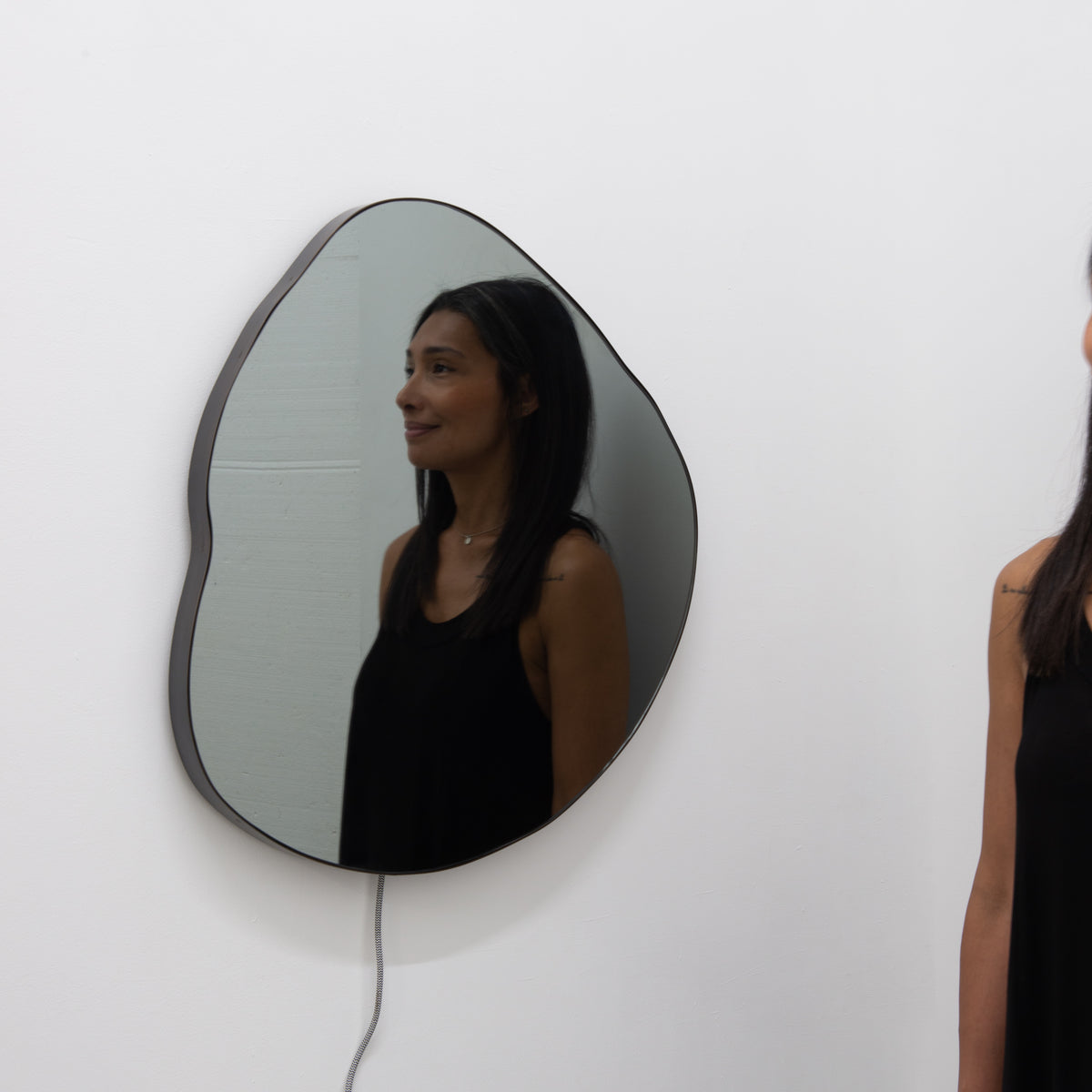 Ergon™ Organic Shaped Illuminated Contemporary Mirror with Blackened Stainless Steel Frame
