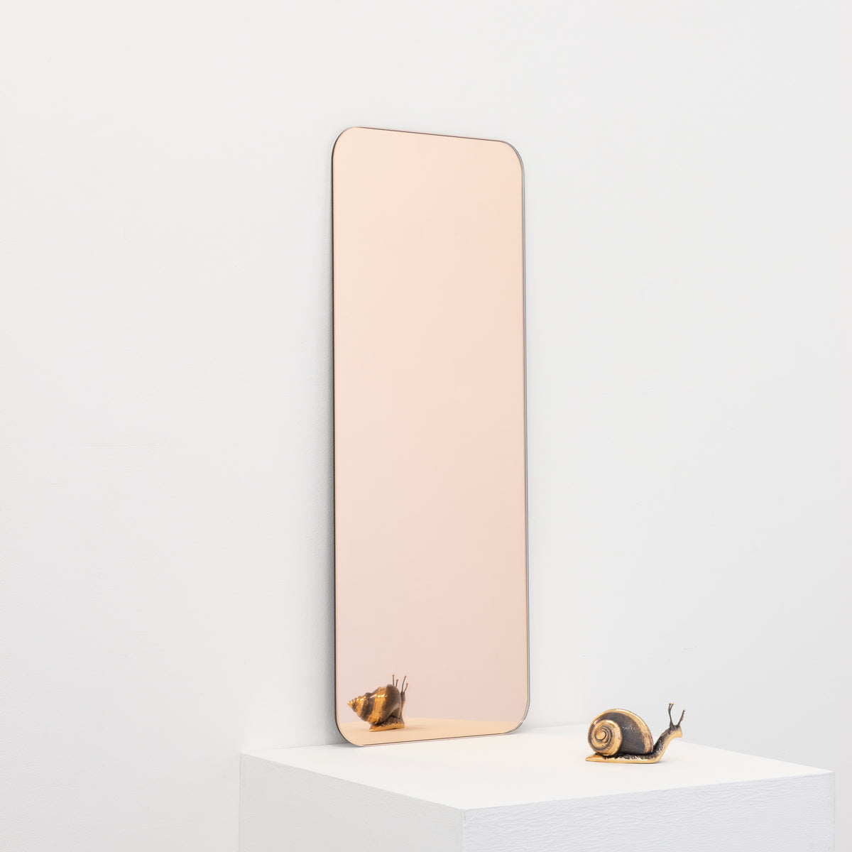 Minimalist Rectangular Frameless Rose Gold Peach Tinted Mirror