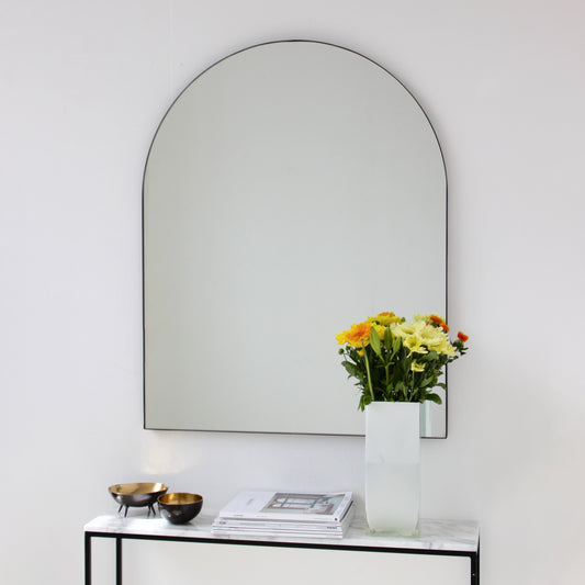 In Stock Arcus™ Arch shaped Overmantel Mirror with Contemporary Bronze Patina Frame