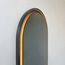 Alguacil & Perkoff illuminated arch shaped black mirror with a contemporary blackened metal frame