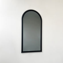 Alguacil & Perkoff illuminated arch shaped black mirror with a contemporary blackened metal frame
