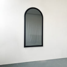 Alguacil & Perkoff illuminated arch shaped black mirror with a contemporary blackened metal frame