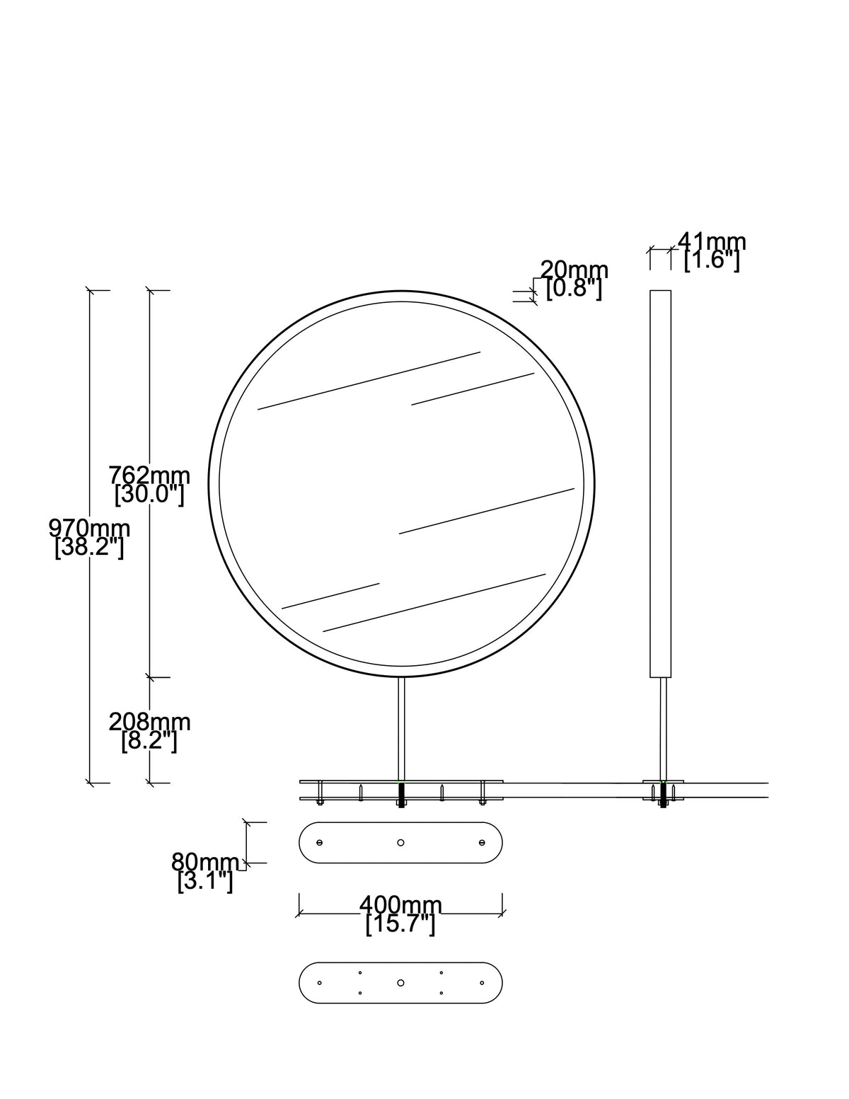 Set of Two Orbis™ Modern Countertop Round Illuminated Bathroom Mirrors with Brass Frame