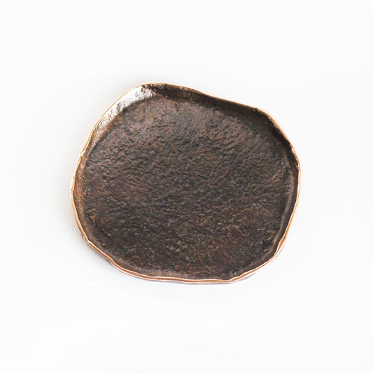 Rounded Handmade Cast Bronze Trinket Tray Inspired by Wabi-Sabi, videpoche