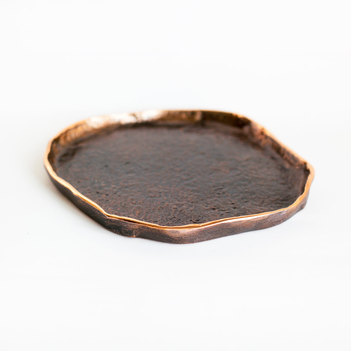 Rounded Handmade Cast Bronze Trinket Tray Inspired by Wabi-Sabi, videpoche