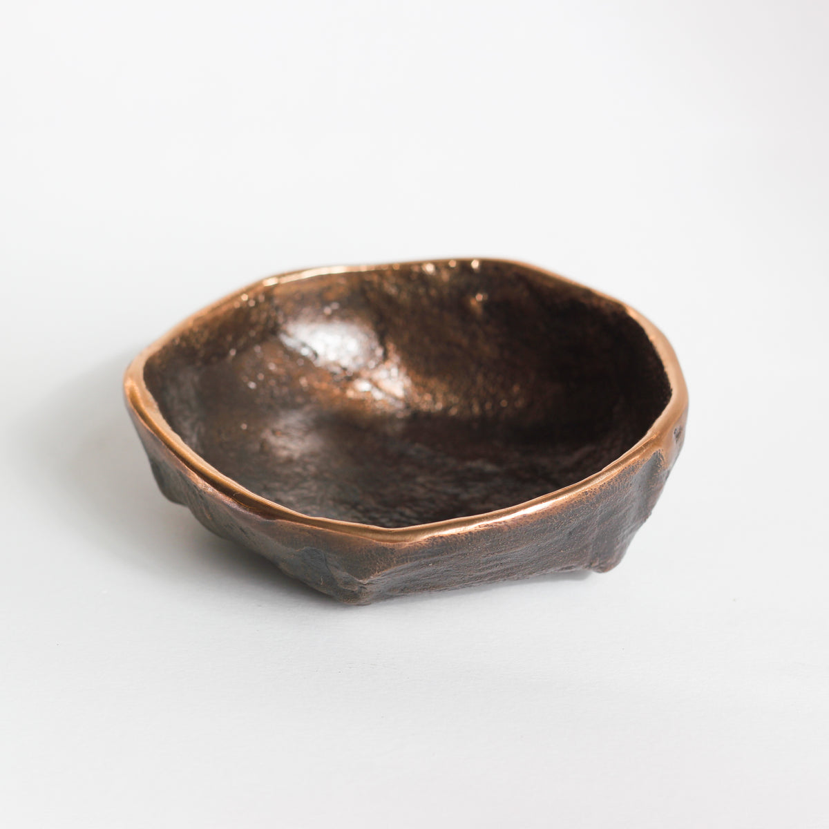 Rounded Handmade Cast Bronze Bowl Inspired by Wabi-Sabi, Vide-Poche