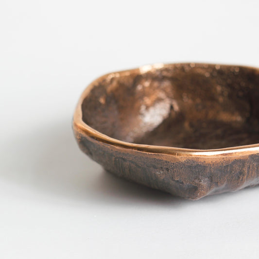 Rounded Handmade Cast Bronze Bowl Inspired by Wabi-Sabi, Vide-Poche