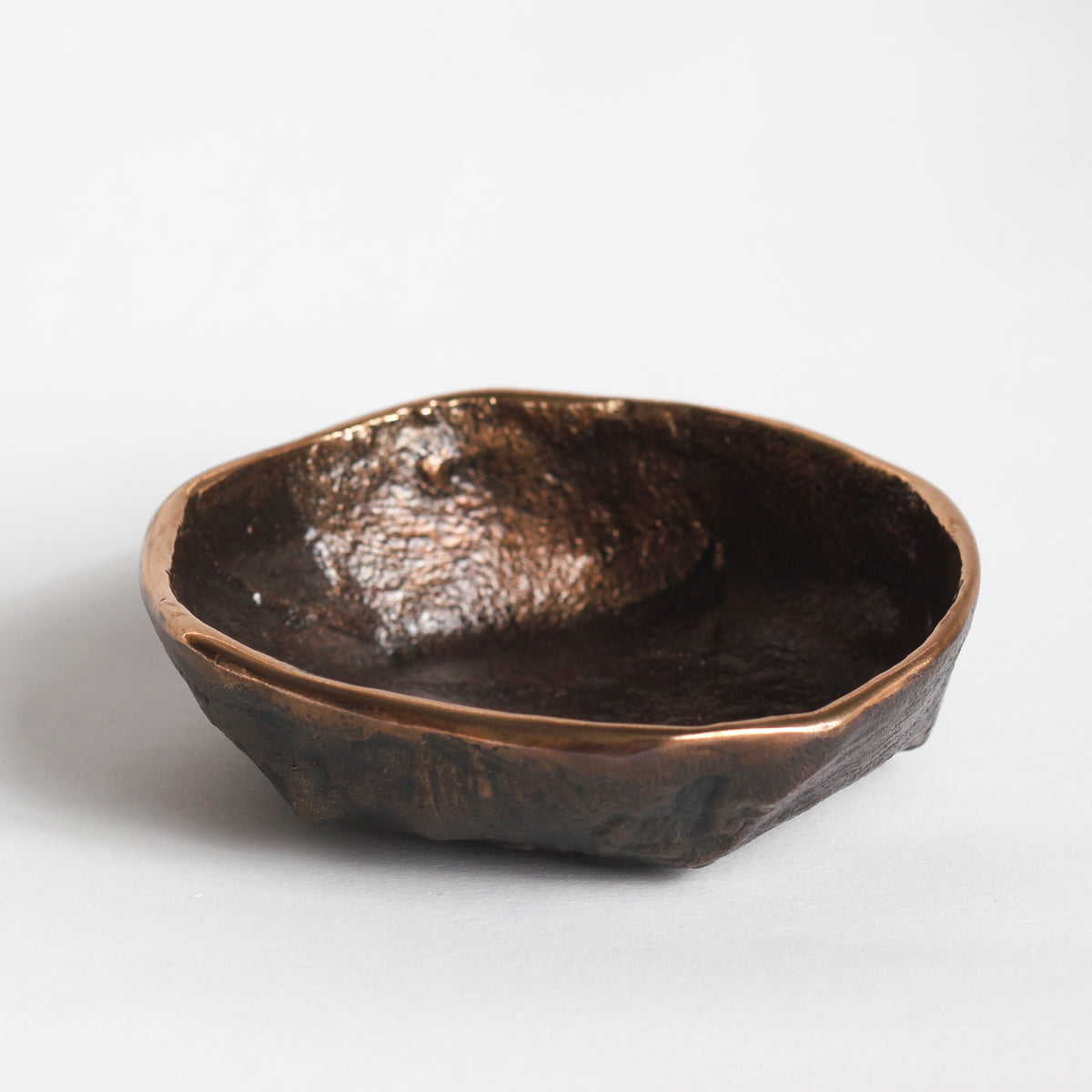 Rounded Handmade Cast Bronze Bowl Inspired by Wabi-Sabi, Vide-Poche