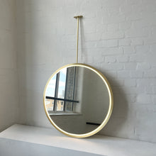 Orbis™ Ceiling Suspended Illuminated Round Mirror with Full Brass Frame