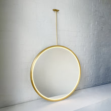 Orbis™ Ceiling Suspended Illuminated Round Mirror with Full Brass Frame
