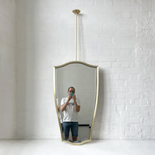 Ceiling Suspended Vintage N.7 Freeform Mirror with a Bevel and a Brass Full Frame