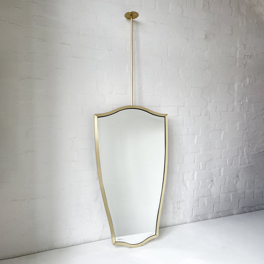 Ceiling-Suspended Vintage N.7 Freeform Mirror with a Bevel and a Brass Full Frame