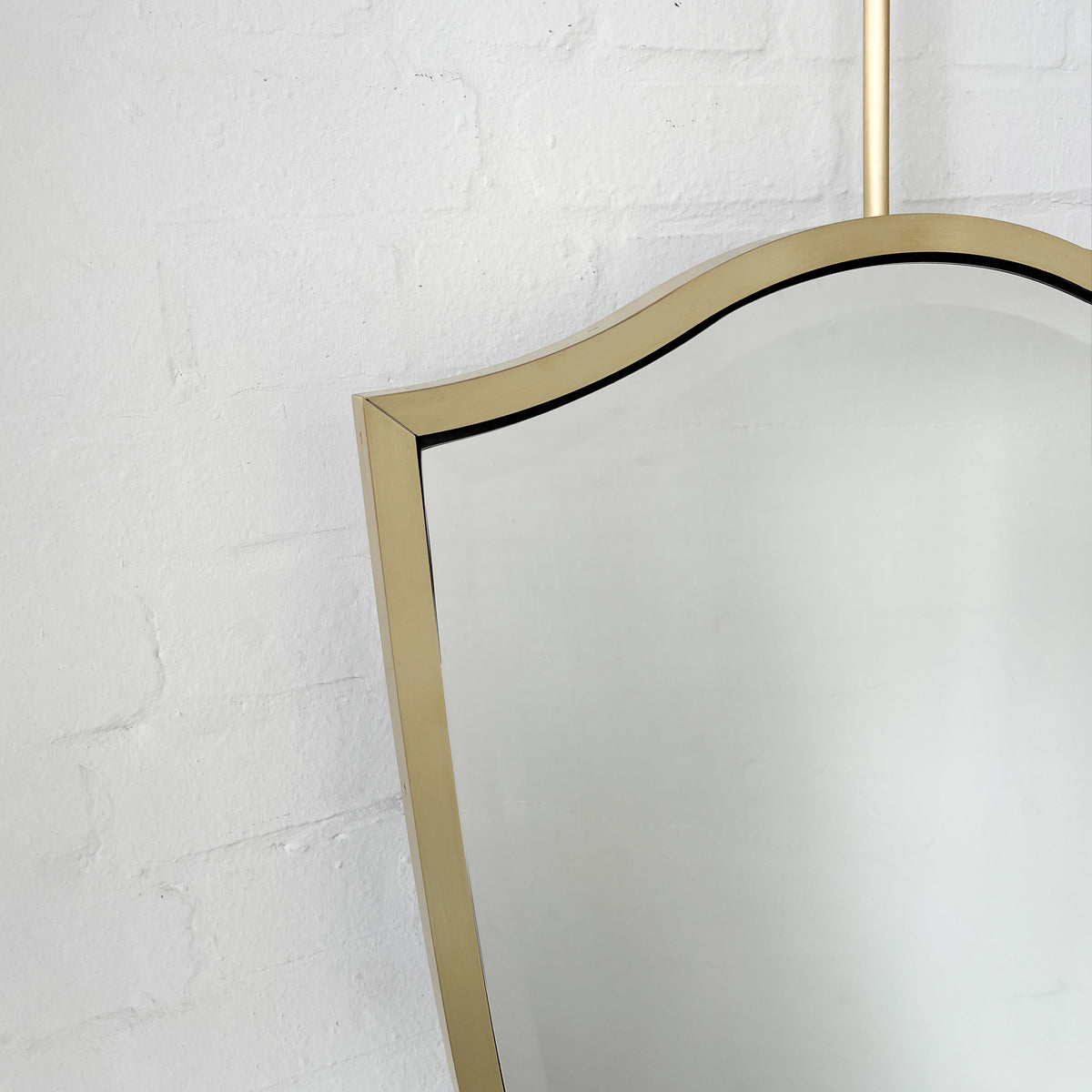 Ceiling-Suspended Vintage N.7 Freeform Mirror with a Bevel and a Brass Full Frame