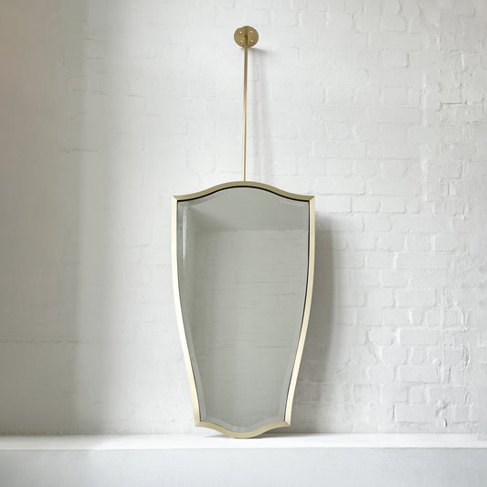 Ceiling-Suspended Vintage N.7 Freeform Mirror with a Bevel and a Brass Full Frame