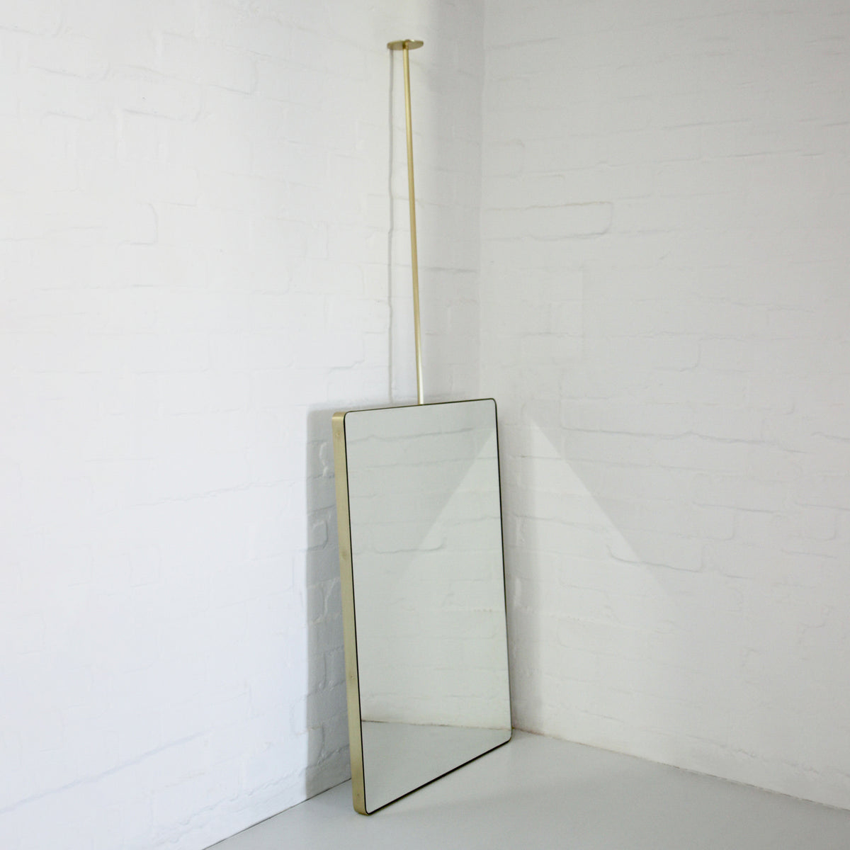 Ceiling Suspended Rectangular Bathroom Mirror with Brass Frame