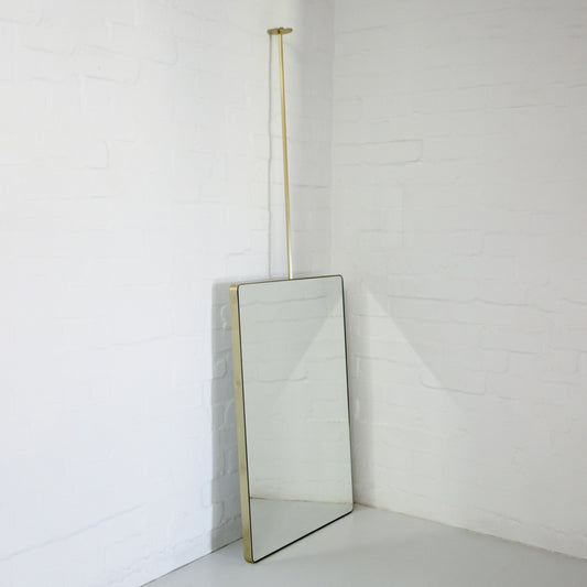 Ceiling Suspended Rectangular Bathroom Mirror with Brass Frame