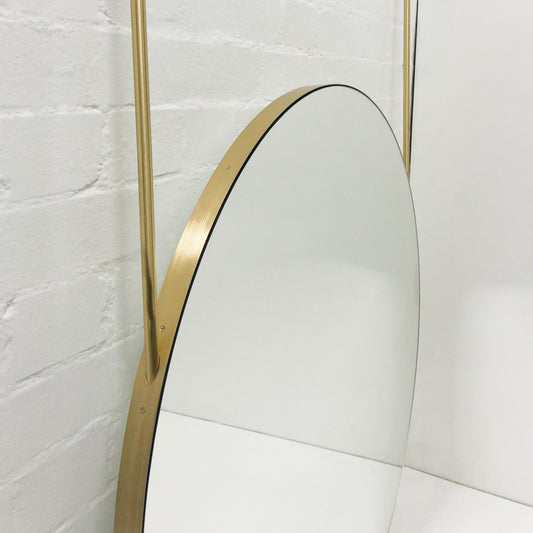 Orbis™ Ceiling Suspended Round Mirror with Brushed Brass Frame and Two Arms