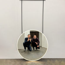Modern Orbis™ Illuminated Ceiling Suspended Round Mirror with Black Frame