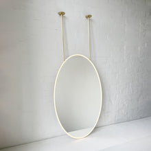 Ceiling Suspended Front Illuminated Oval Mirror, Brass Frame