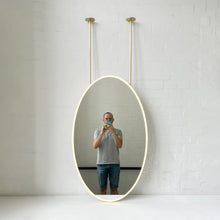Ceiling Suspended Front Illuminated Oval Mirror, Brass Frame