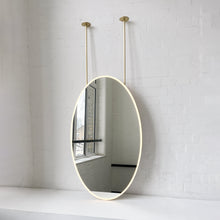Ceiling Suspended Front Illuminated Oval Mirror, Brass Frame