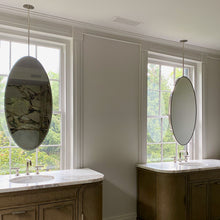 Ovalis™ Illuminated Ceiling Hanging Contemporary Oval Mirror with a Brass Frame, Customisable