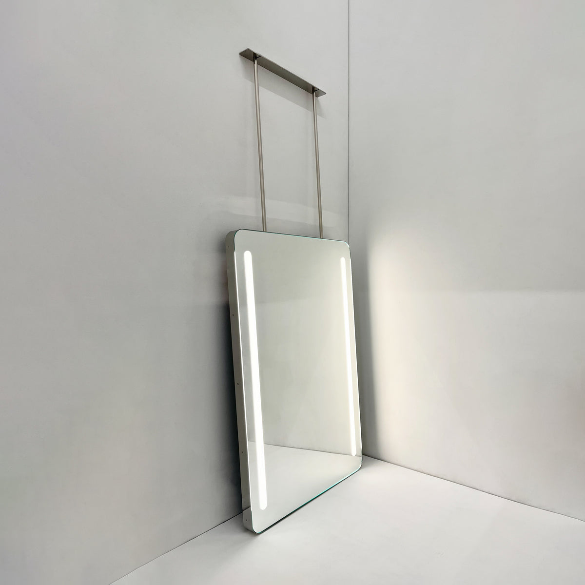 Ceiling Suspended Front Illuminated Rectangular Mirror with Stainless Steel Frame