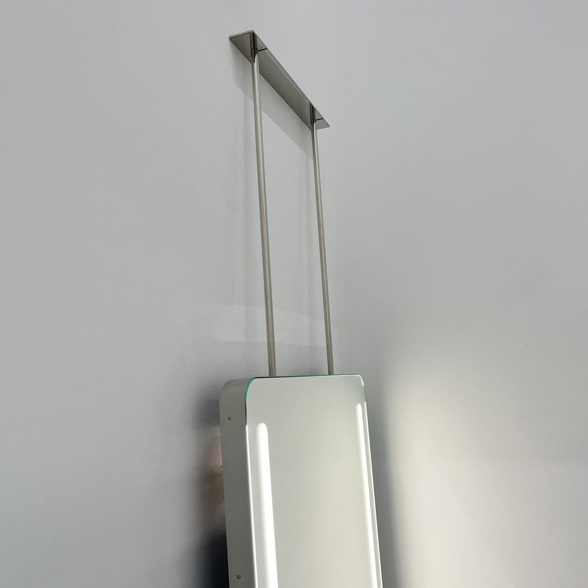 Ceiling Suspended Front Illuminated Rectangular Mirror with Stainless Steel Frame