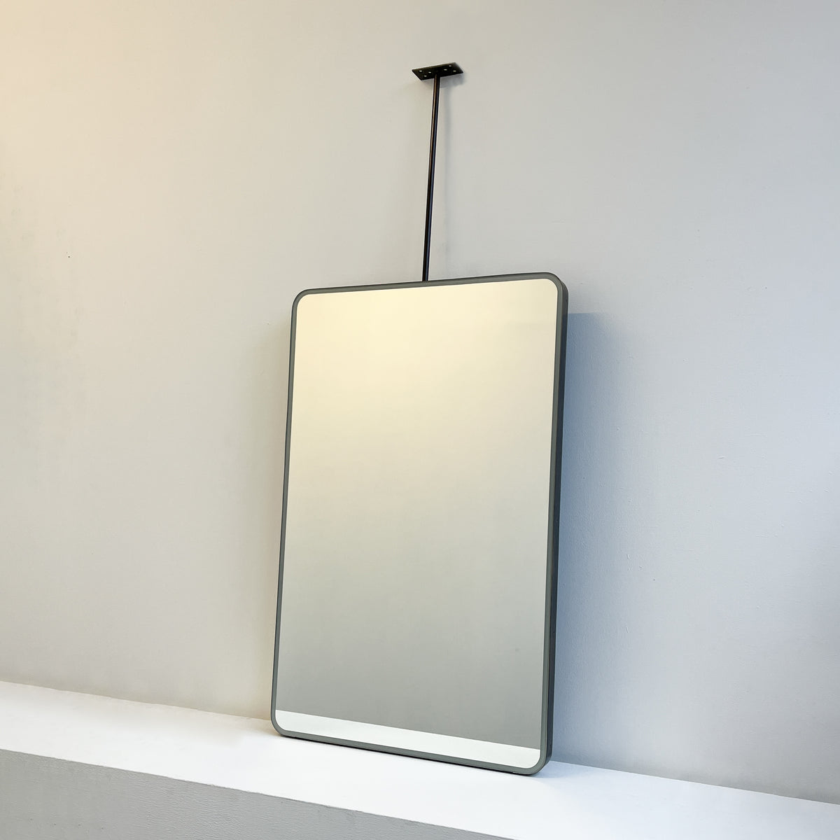 Ceiling Suspended Rectangular Mirror with Bronze Patina Full Frame and Front Illumination