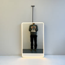 Ceiling Suspended Rectangular Mirror with Bronze Patina Full Frame and Front Illumination