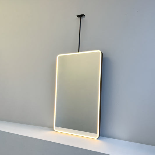 Ceiling Suspended Rectangular Mirror with Bronze Patina Full Frame and Front Illumination