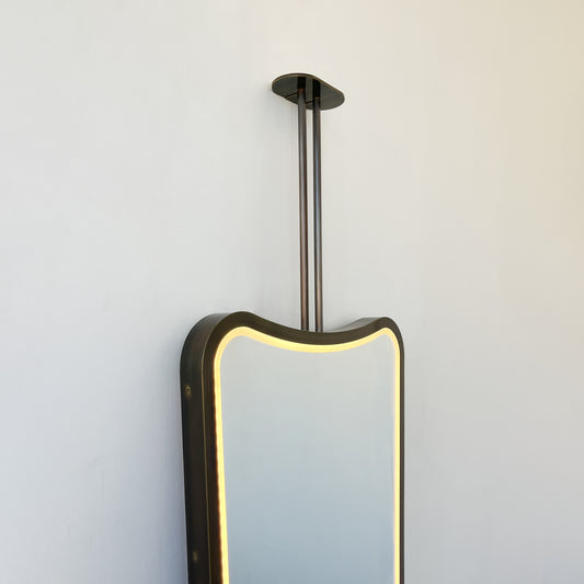 Vintage Inspired Ceiling Suspended Decorative Mirror with Bronze Patina Brass Frame