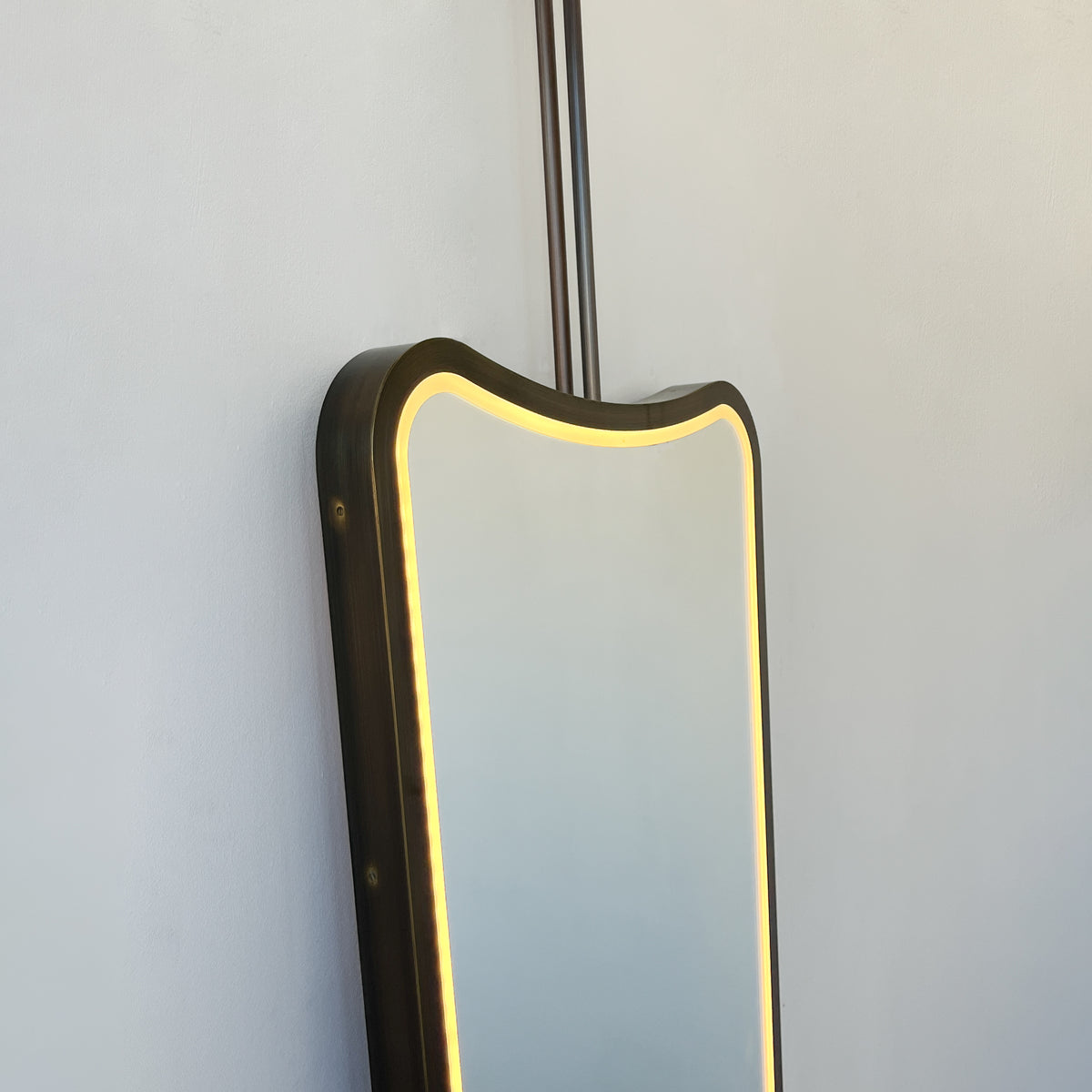 Vintage Inspired Ceiling Suspended Elongated Freeform Mirror with Illumination  - N. 2