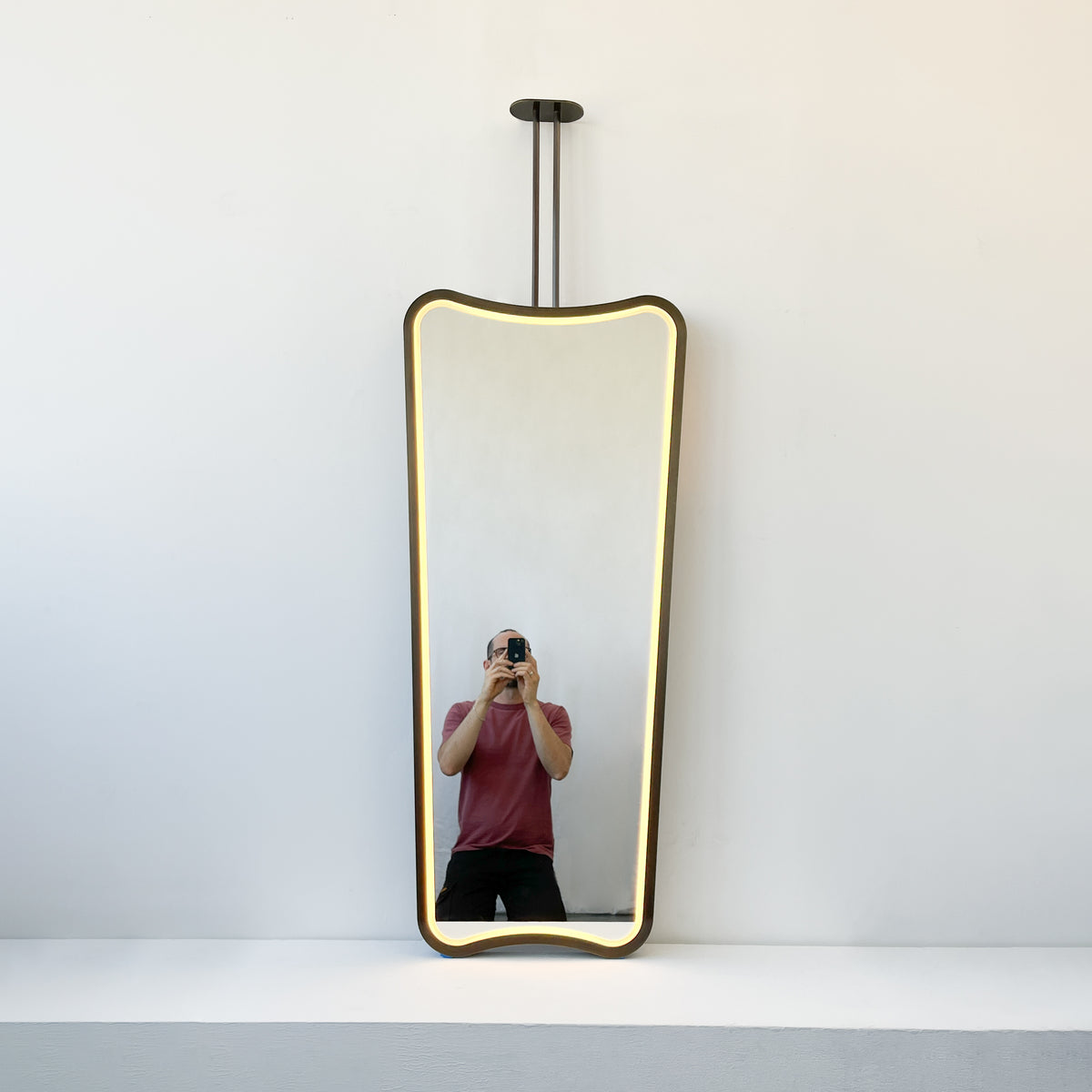 Vintage Inspired Ceiling Suspended Decorative Mirror with Bronze Patina Brass Frame