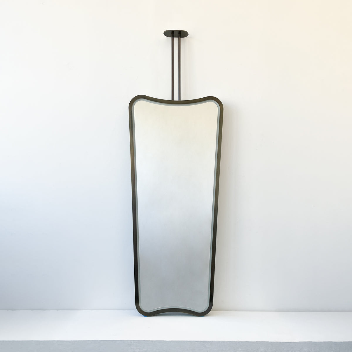 Vintage Inspired Ceiling Suspended Decorative Mirror with Bronze Patina Brass Frame
