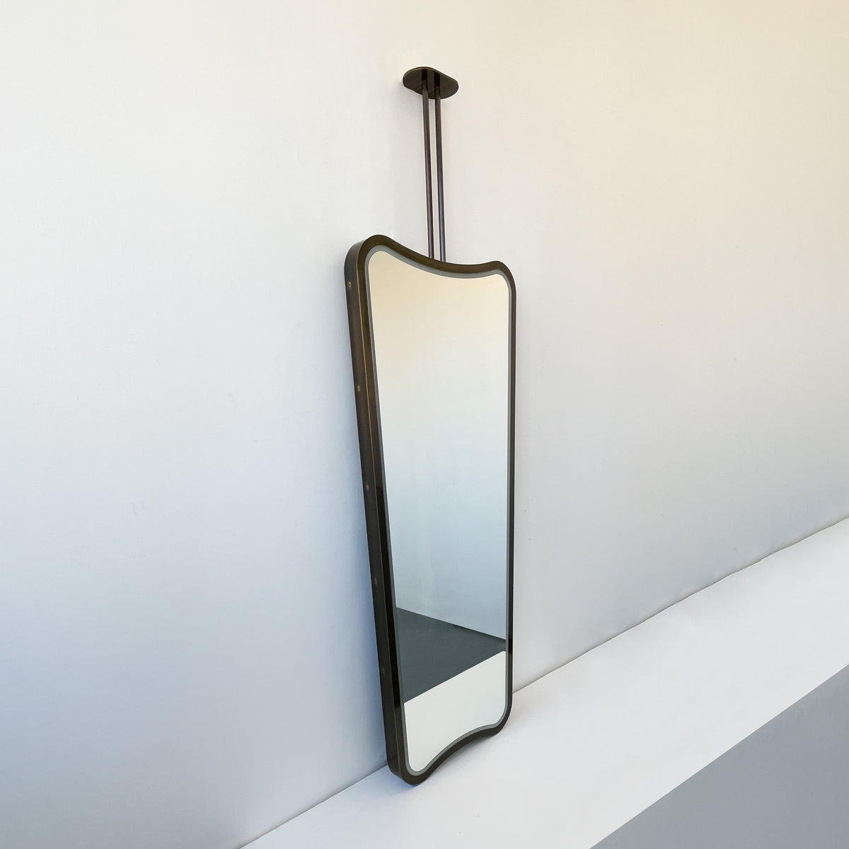 Vintage Inspired Ceiling Suspended Elongated Freeform Mirror with Illumination  - N. 2