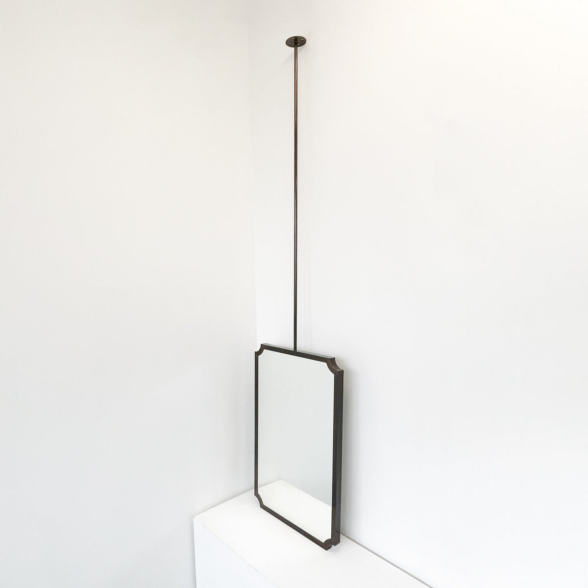 Ceiling Suspended Vintage N.8 Mirror with Bronze Patina Scalloped Frame