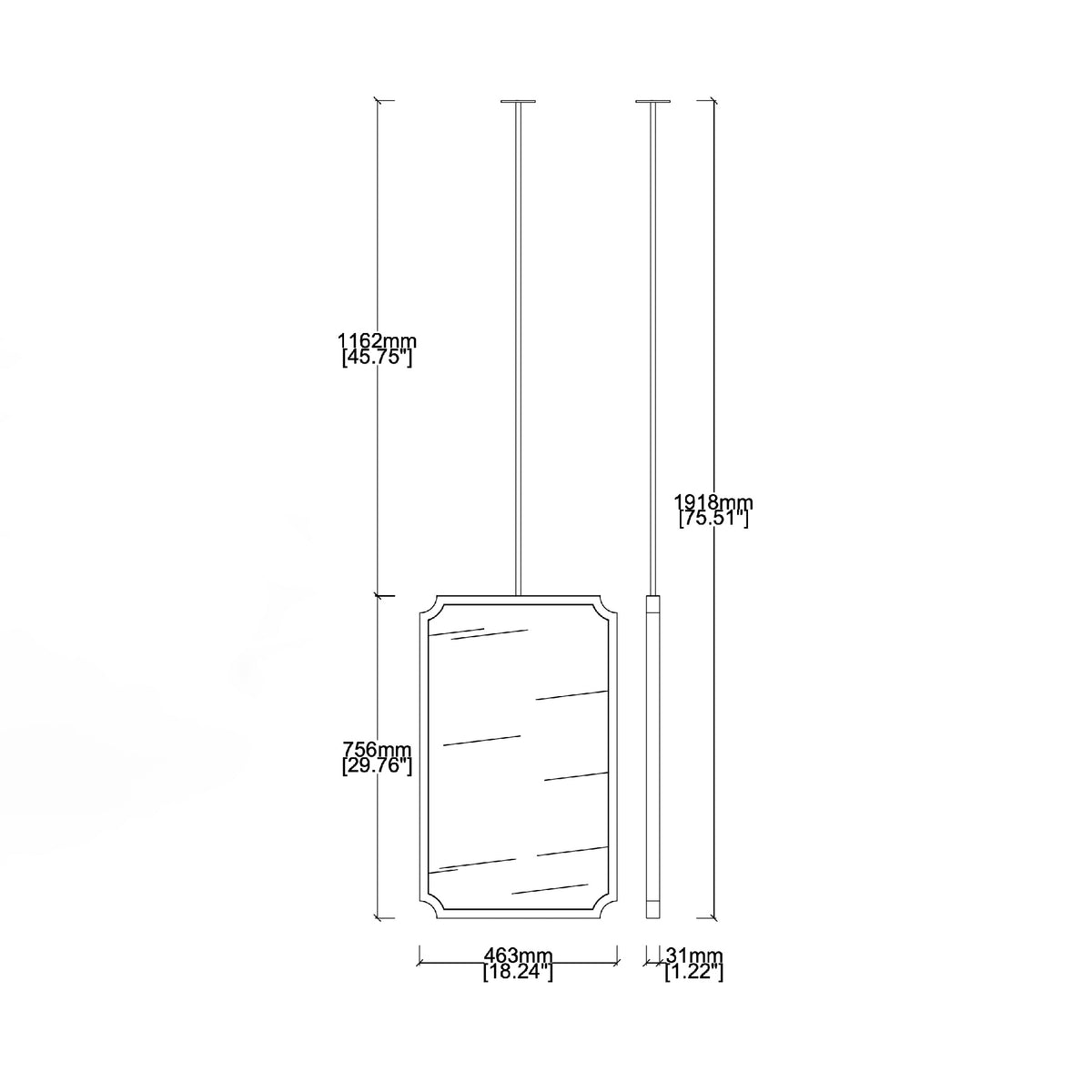 Drawing Bespoke Ceiling Suspended Vintage Mirror with Scalloped Frame
