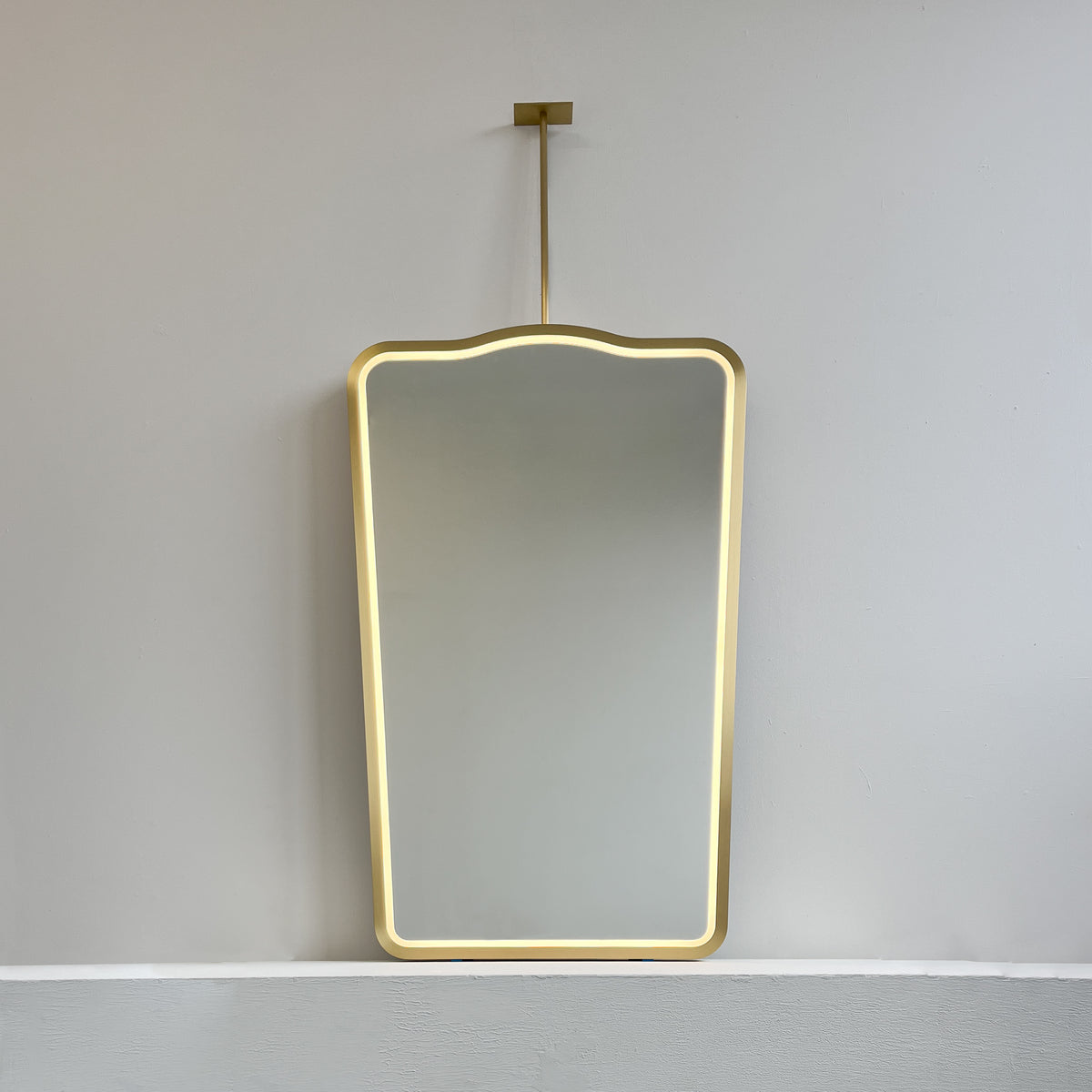 Vintage Inspired Ceiling Suspended Illuminated Mirror with Brass Frame